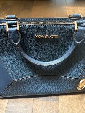 Michael Kors Navy MK Logo Bag with Gold Hardware